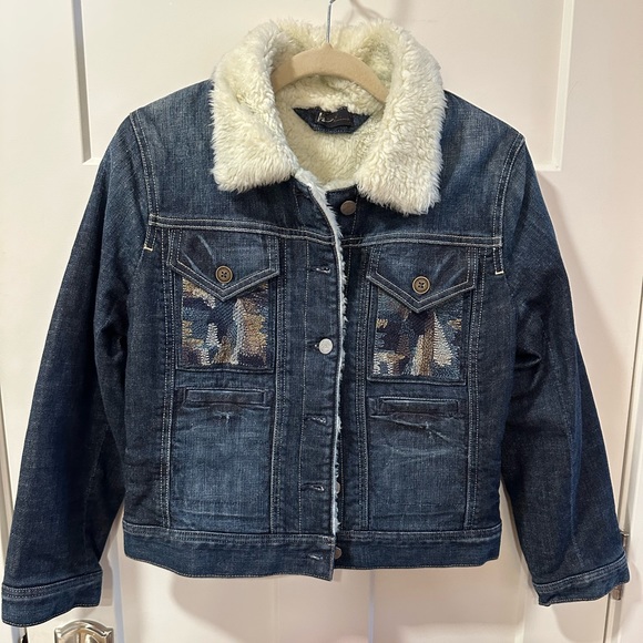 Citizens of Humanity Faux Fur Denim Jacket, Embroidered Front Pockets. Size 8 - Picture 14 of 14